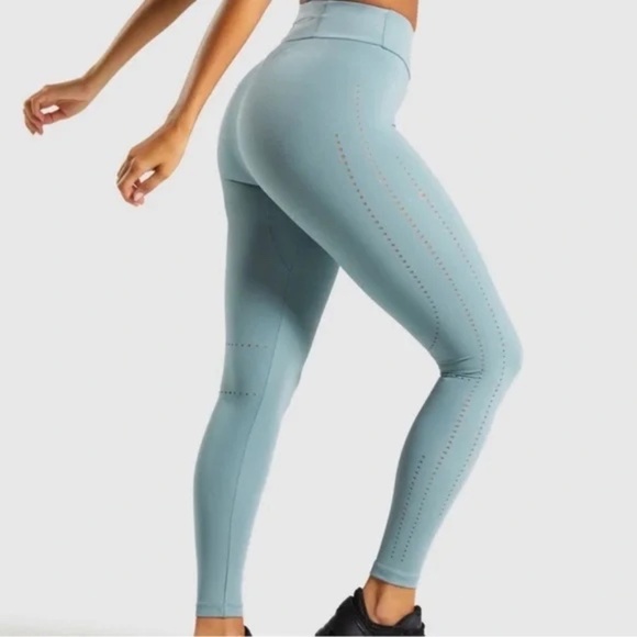 Gymshark Pants - Gymshark Laser Cut Tights BLUE gray smooth airbrush effect size M medium